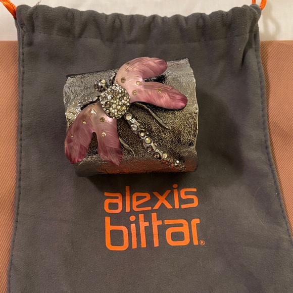 Alexis Bittar Pink and Silver Floral Cuff Dragonfly